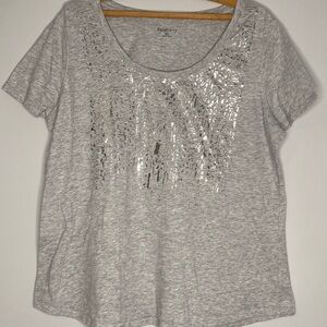 Relativity Gray Sequin Short Sleeve T-Shirt Women's XL